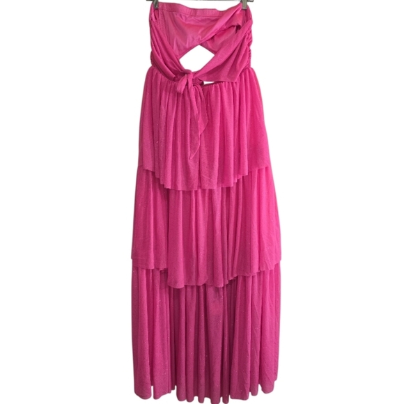 NWT For Love And Lemons Juni Maxi Dress in Pink XL Strapless Tiered Slit Skirt - Picture 9 of 16